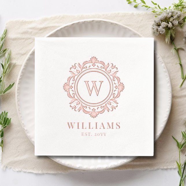 Ornate Floral Monogram Wedding Elegant Rose Gold Foil Napkins (Creator Uploaded)
