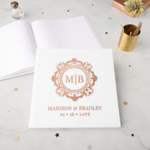 Ornate Floral Monogram Wedding Elegant Rose Gold Guest Book