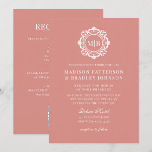 Ornate Floral Monogram Wedding Elegant Rose Gold Invitation