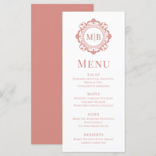 Ornate Floral Monogram Wedding Elegant Rose Gold Menu