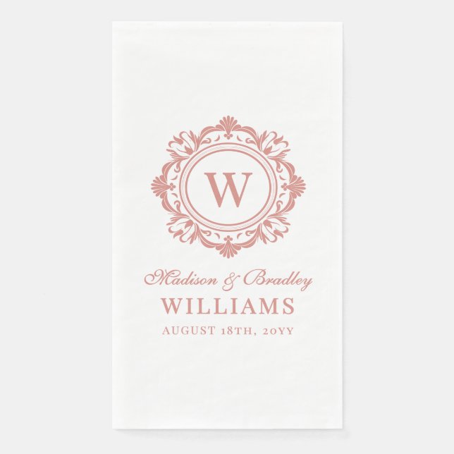 Ornate Floral Monogram Wedding Elegant Rose Gold Napkin (Front)