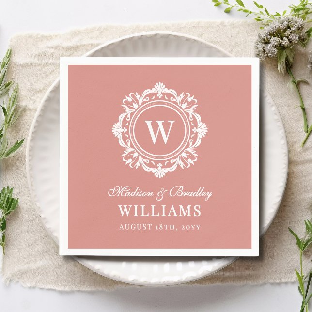 Ornate Floral Monogram Wedding Elegant Rose Gold Napkin (Creator Uploaded)