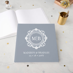 Ornate Floral Monogram Wedding Elegant Silver Guest Book