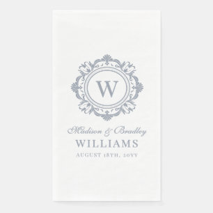 Ornate Floral Monogram Wedding Elegant Silver Napkin