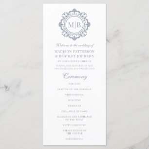 Ornate Floral Monogram Wedding Elegant Silver Program
