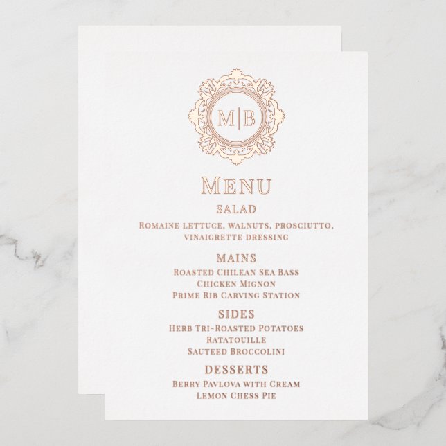 Ornate Floral Monogram Wedding Menu (Front/Back)