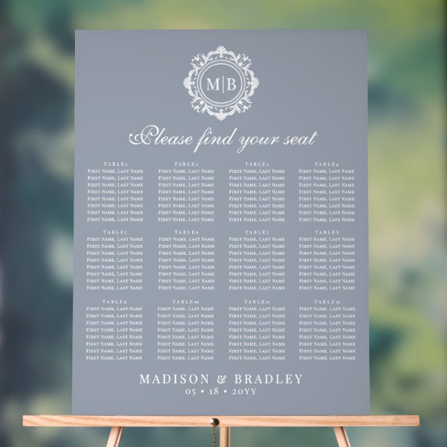 Ornate Floral Monogram Wedding Seating Chart (Neutral)
