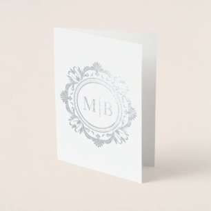 Ornate Floral Monogram Wedding Thank You Foil Card