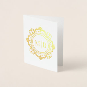 Ornate Floral Monogram Wedding Thank You Foil Card