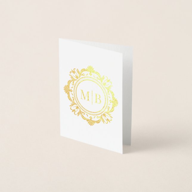 Ornate Floral Monogram Wedding Thank You Foil Card (Front)
