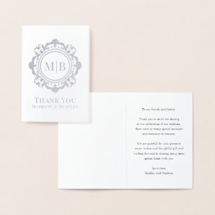 Ornate Floral Monogram Wedding Thank You Foil Card