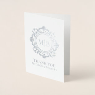 Ornate Floral Monogram Wedding Thank You Foil Card