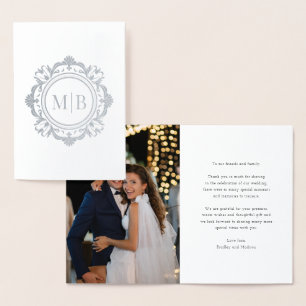 Ornate Floral Monogram Wedding Thank You Photo Foil Card