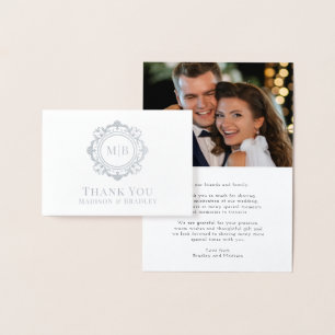 Ornate Floral Monogram Wedding Thank You Photo Foil Card