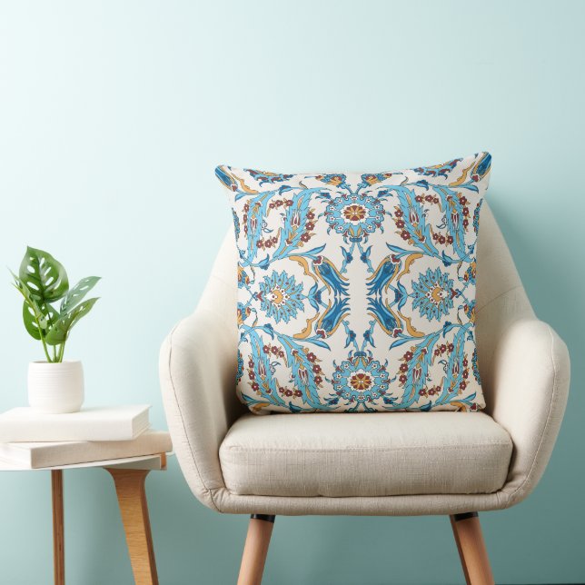 Ornate Floral Pattern - Blue & Gold Elegant Fabric Cushion (Chair)