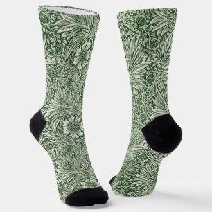 Ornate floral pattern of white flowers & leaves socks