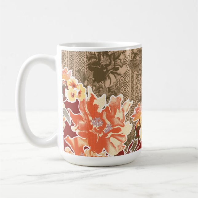 Ornate floral pattern with a central red design, f coffee mug (Left)