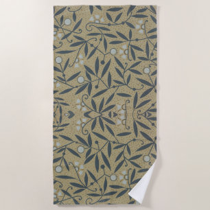 Ornate floral pattern with dark blue vines beach towel