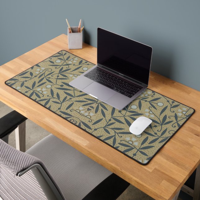 Ornate floral pattern with dark blue vines  desk mat (Office 2)
