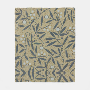 Ornate floral pattern with dark blue vines fleece blanket