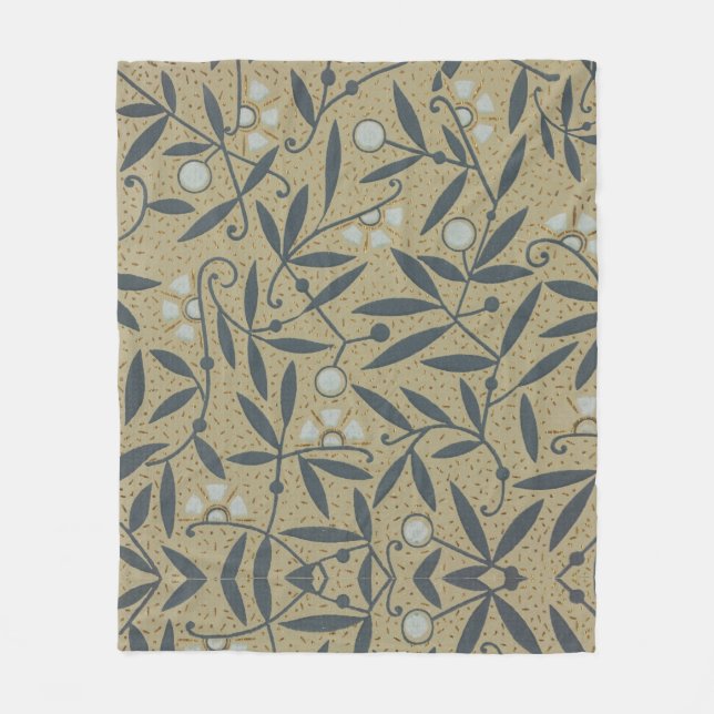 Ornate floral pattern with dark blue vines  fleece blanket (Front)