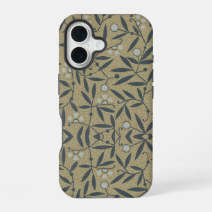 Ornate floral pattern with dark blue vines iPhone 16 case