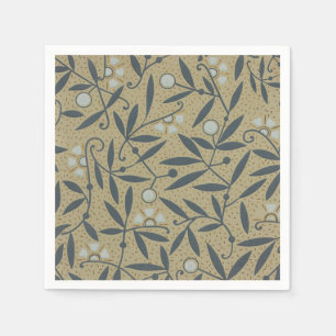 Ornate floral pattern with dark blue vines  napkin