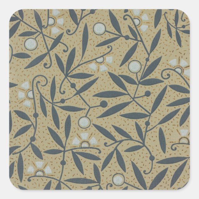 Ornate floral pattern with dark blue vines  square sticker (Front)