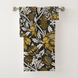 Ornate floral pattern with large gold flowers  bath towel set