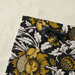 Ornate floral pattern with large gold flowers  beach towel