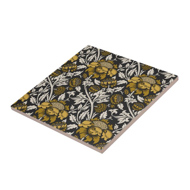 Ornate floral pattern with large gold flowers  ceramic tile (Side)