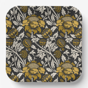 Ornate floral pattern with large gold flowers  paper plate