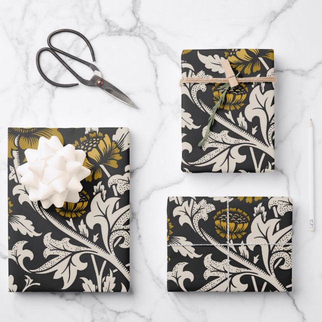 Ornate floral pattern with large gold flowers  wrapping paper sheet (Front)