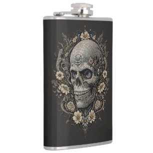 Ornate Floral Skull Victorian Gothic Art Nouveau Hip Flask