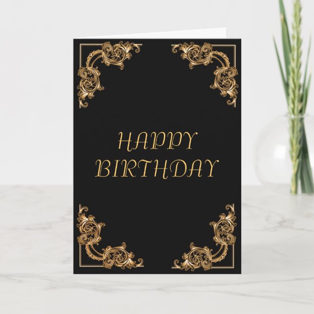 Ornate floral  swirl damask happy birthday card (Front)