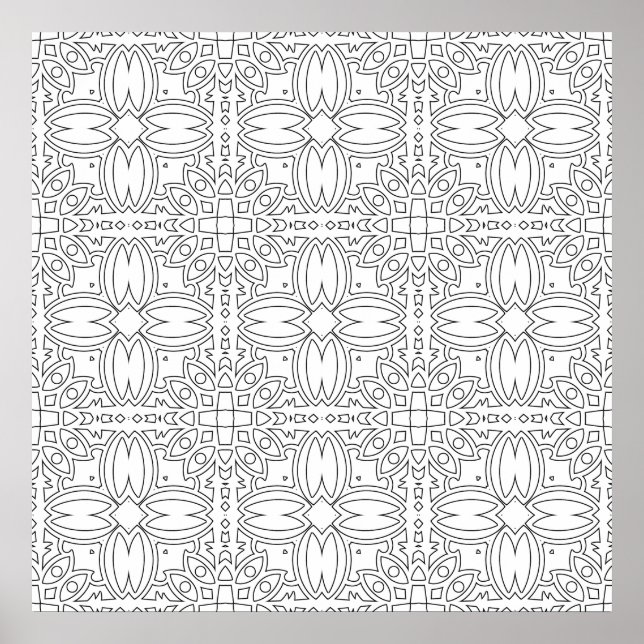 Ornate Floral Tile Symmetry Pattern Art Design Poster (Front)