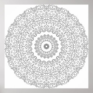 Ornate Floral Vine Mandala with Layered Rings Poster