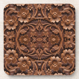 Ornate Floral Wood-Carved Mandala Pattern Coaster