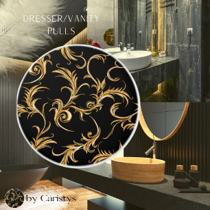 Ornate Flourish Black and Gold Ceramic Knob