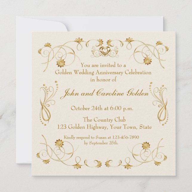 Ornate Flourish Ivory, Gold Invitation (Front)