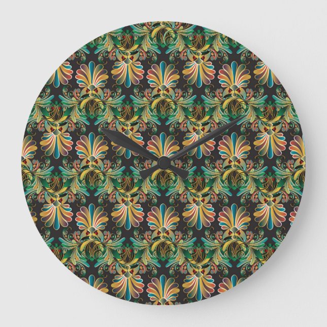 Ornate Flower Luxury Wallpaper Large Clock (Front)