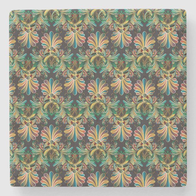 Ornate Flower Luxury Wallpaper Stone Coaster (Front)