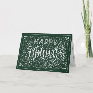 Ornate Forest Green Happy Holidays Holiday Card