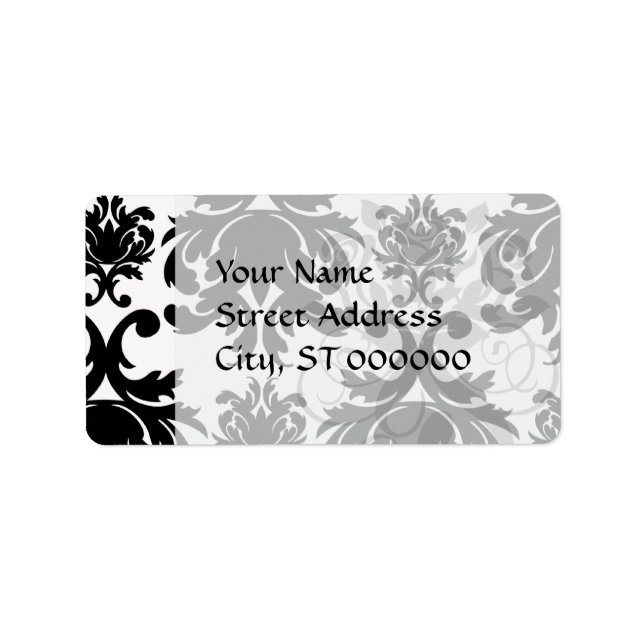 ornate formal black white damask label (Front)