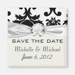 ornate formal black white damask magnet
