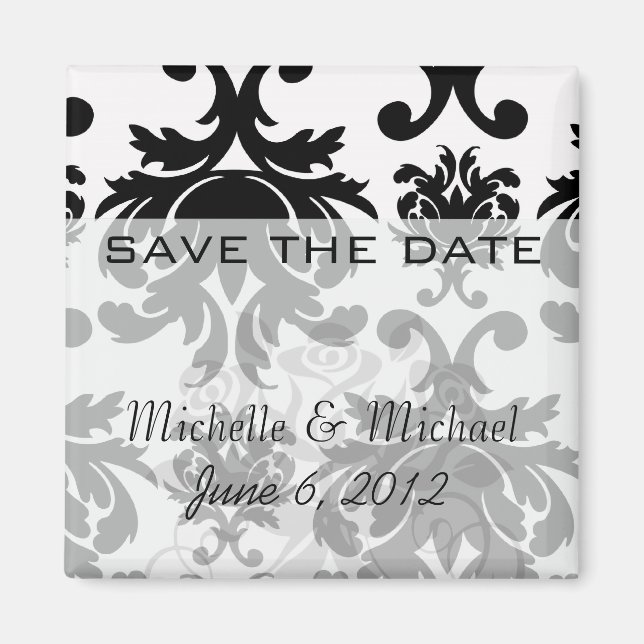 ornate formal black white damask magnet (Front)