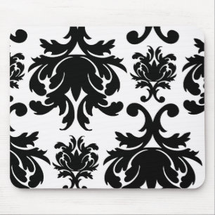 ornate formal black white damask mouse pad