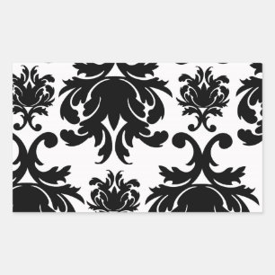 ornate formal black white damask rectangular sticker