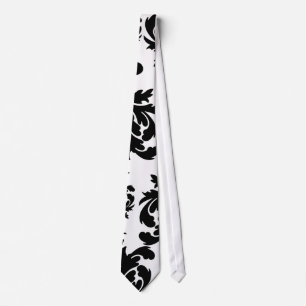 ornate formal black white damask tie
