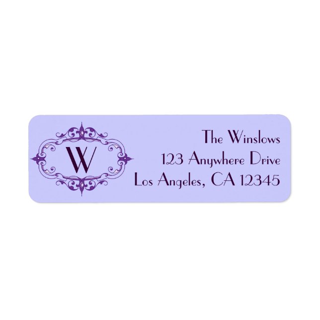 Ornate Framed Monogram Return Address Label (Front)